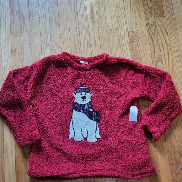 Cozy Red Fleece Sweater With Sequin Polar Bear Design & Scarf XL NWT - Picture 3 of 4